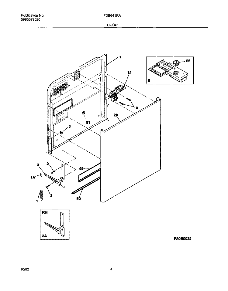 DOOR Diagram and Parts List for FDB641RAS2  Frigidaire Dishwasher