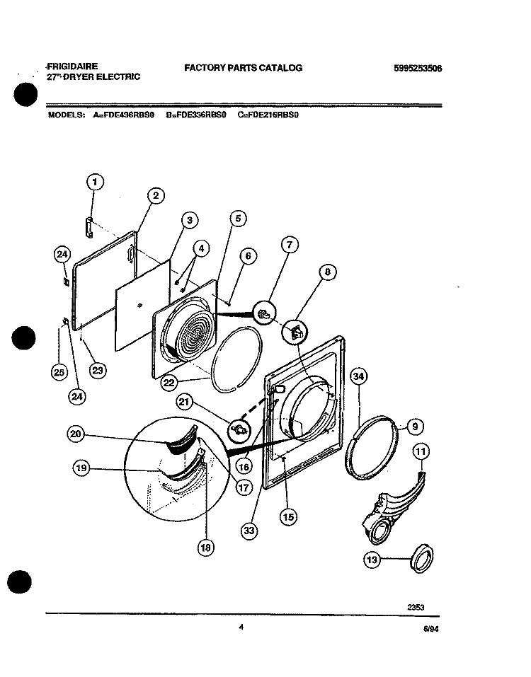 DOOR PARTS Diagram and Parts List for FDE336RBS0  Frigidaire Dryer