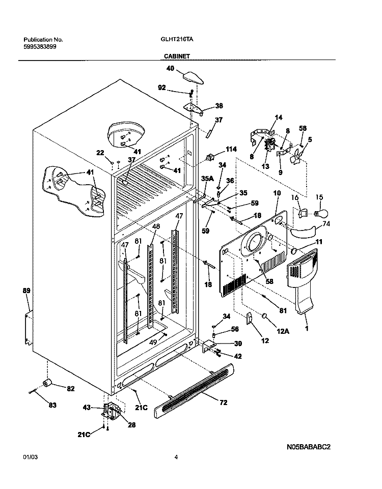 CABINET Diagram and Parts List for GLHT216TAQ3  Frigidaire Refrigerator