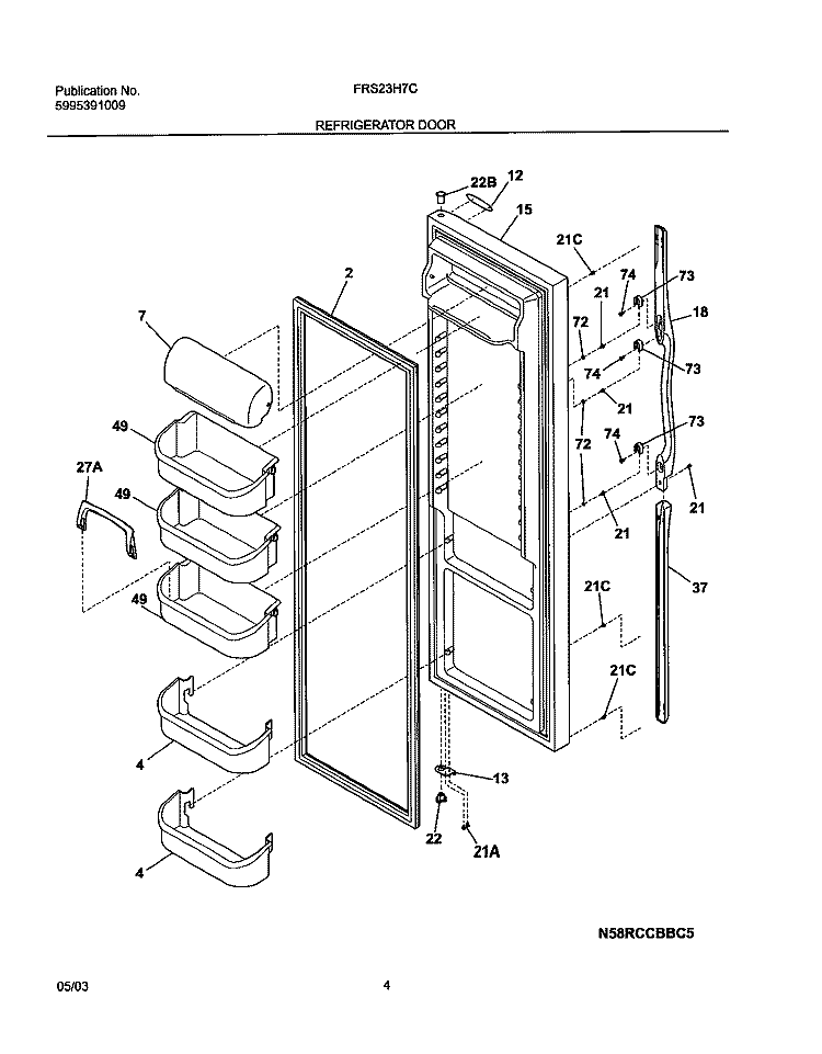 REFRIGERATOR DOOR Diagram and Parts List for FRS23H7CQ0  Frigidaire Refrigerator