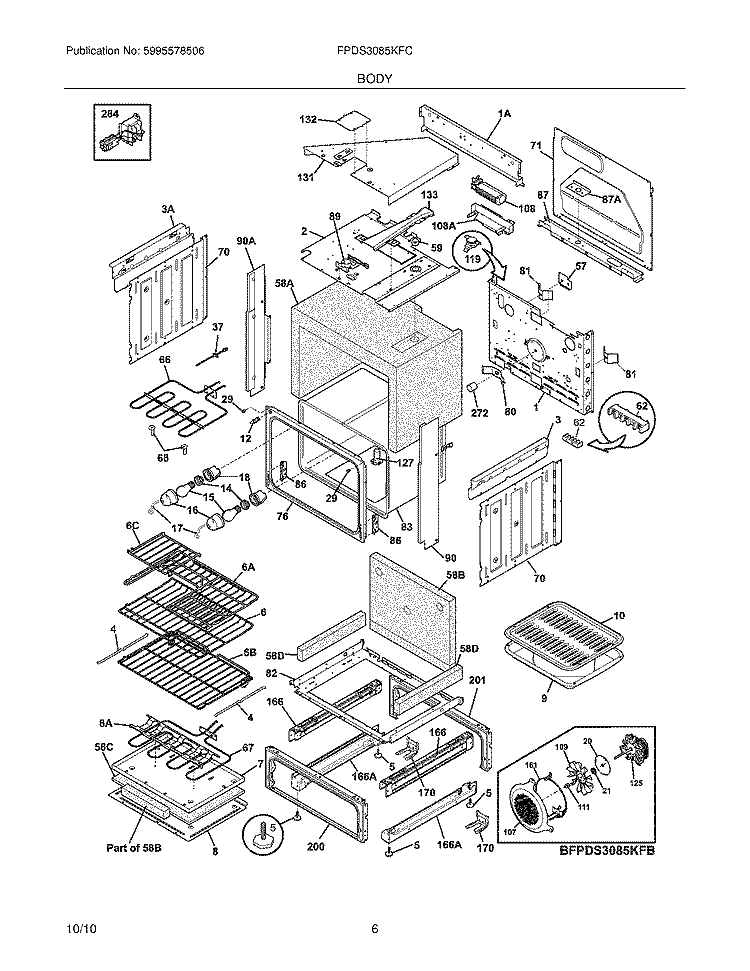 BODY Diagram and Parts List for FPDS3085KFC  Frigidaire Range