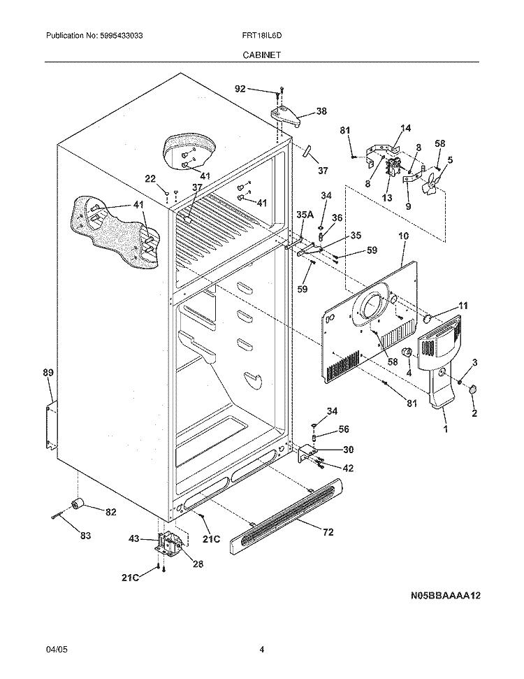 CABINET Diagram and Parts List for FRT18IL6DBB  Frigidaire Refrigerator