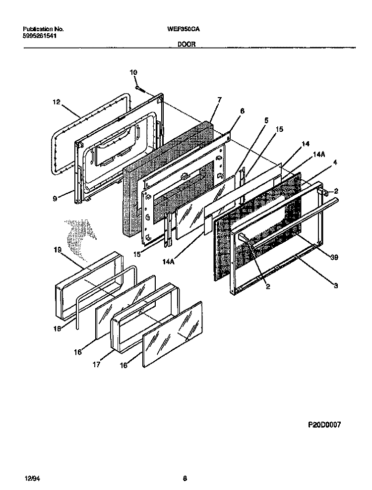DOOR Diagram and Parts List for WEF350CASA  Frigidaire Range