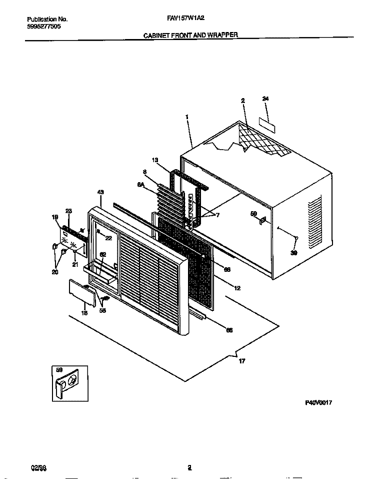 CABINET FRONT AND WRAPPER Diagram and Parts List for FAV157W1A2  Frigidaire Air Conditioner