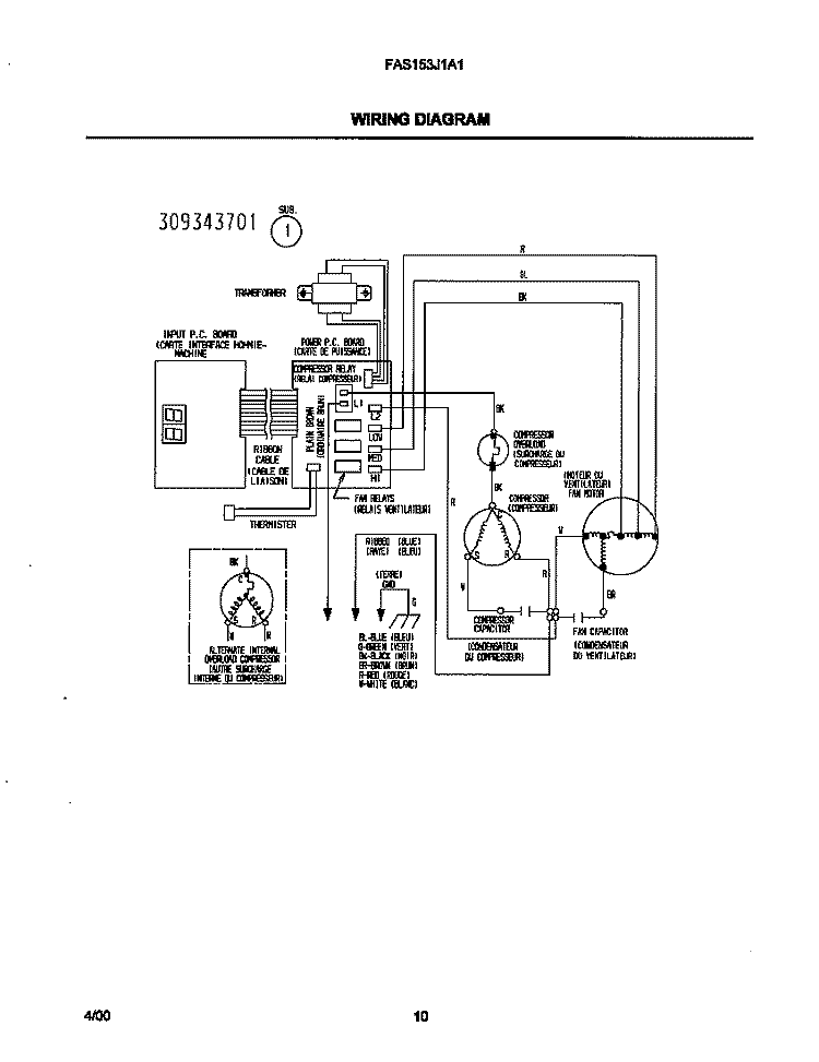 WIRING DIAGRAM Diagram and Parts List for FAS153J1A1  Frigidaire Air Conditioner