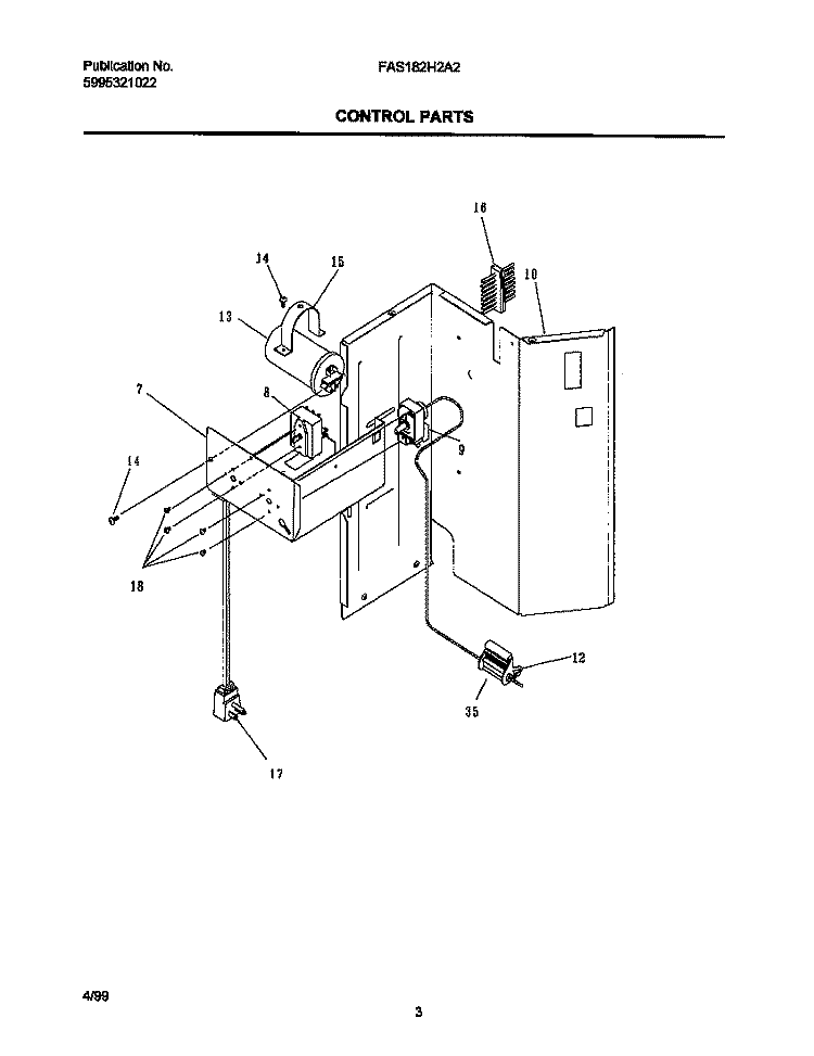 CONTROL PARTS Diagram and Parts List for FAS182H2A2  Frigidaire Air Conditioner