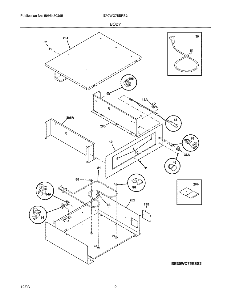 BODY Diagram and Parts List for E30WD75EPS2  Electrolux Warming Drawer