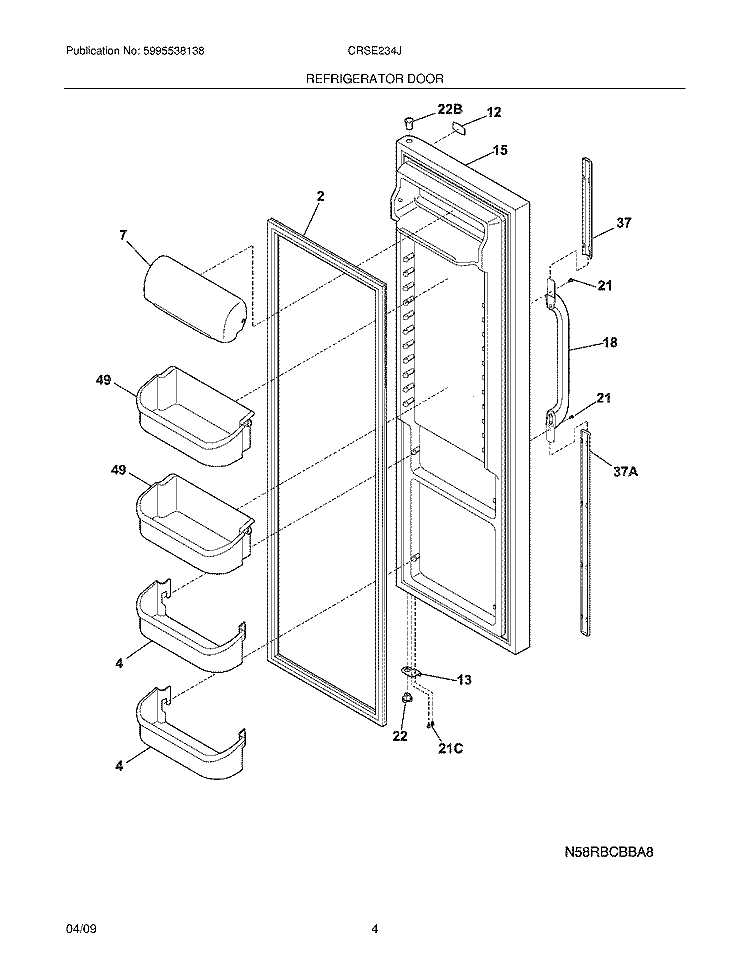 REFRIGERATOR DOOR Diagram and Parts List for CRSE234JB2  Frigidaire Refrigerator