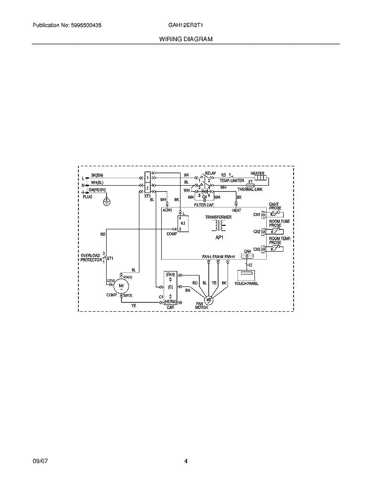 WIRING DIAGRAM Diagram and Parts List for GAH12ER2T1  Gibson Air Conditioner