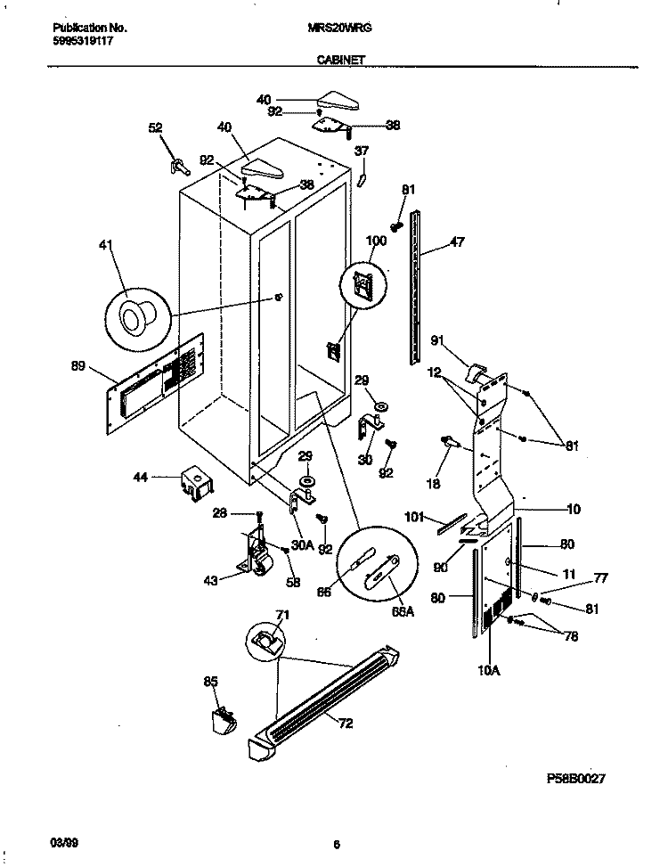 CABINET Diagram and Parts List for MRS20WRGD2  Frigidaire Refrigerator