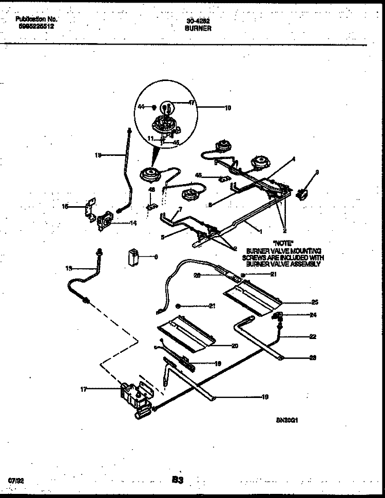 BURNER PARTS Diagram and Parts List for 30-4282-00-01  Tappan Range