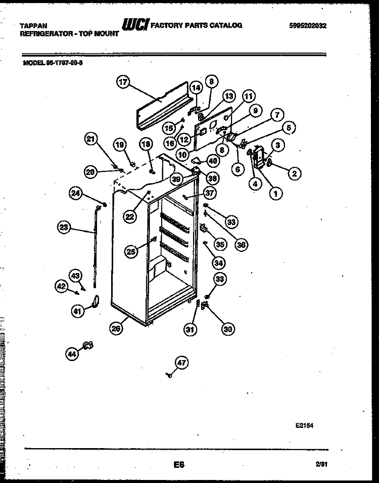 CABINET PARTS Diagram and Parts List for 95-1787-00-05  Tappan Refrigerator