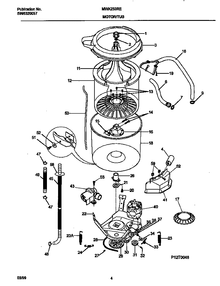 MOTOR / TUB Diagram and Parts List for MWX233RED3  Frigidaire Washer