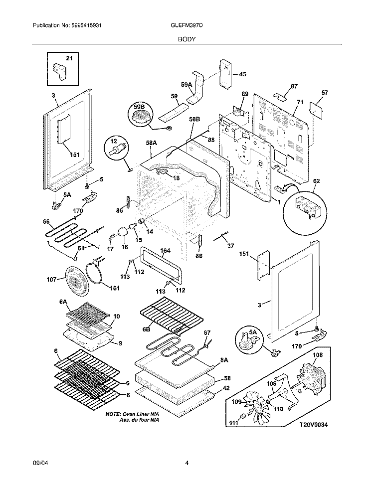 BODY Diagram and Parts List for GLEFM397DSA  Frigidaire Range