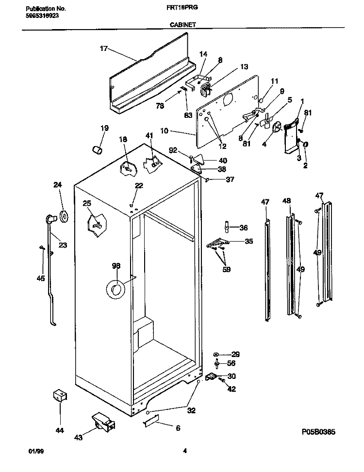CABINET Diagram and Parts List for FRT18PRGD1  Frigidaire Refrigerator