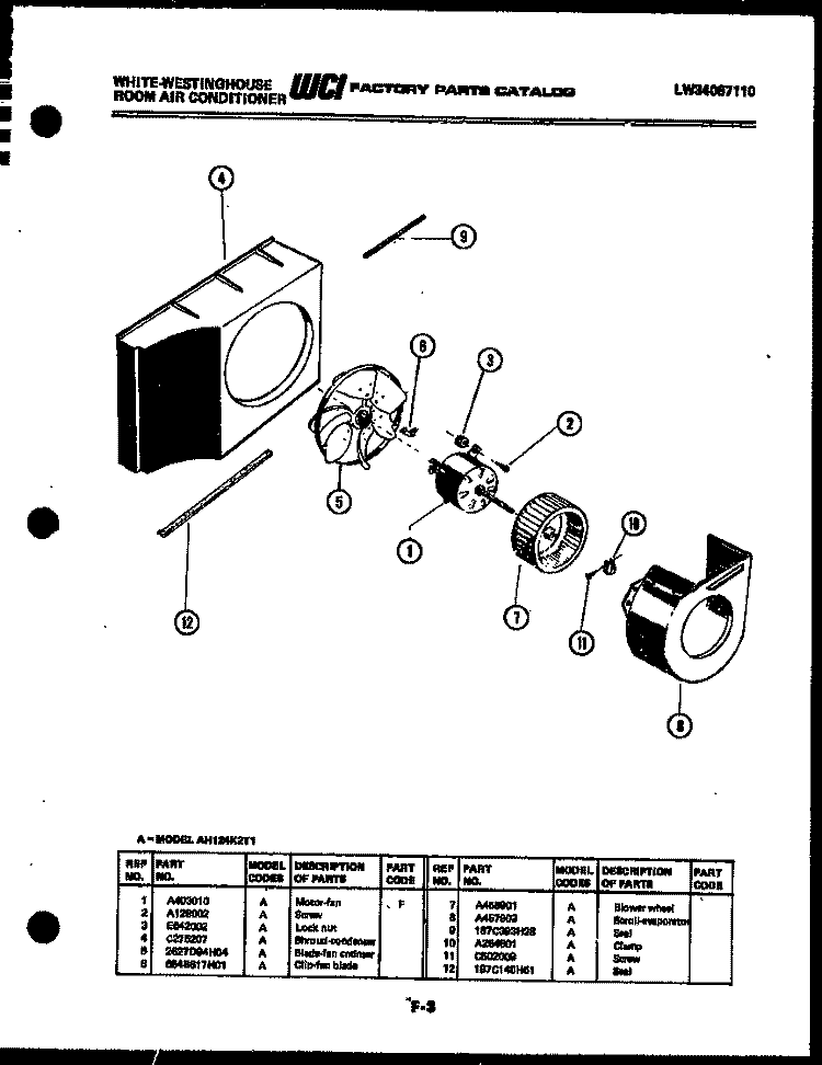 COMPRESSOR PARTS Diagram and Parts List for AC08EK7A1  Frigidaire Air Conditioner