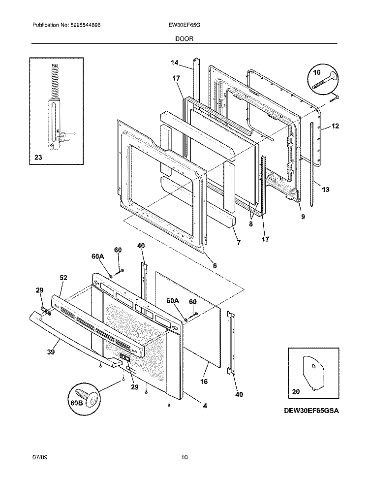 DOOR Diagram and Parts List for EW30EF65GWE  Electrolux Range