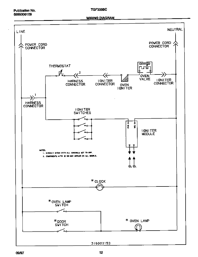 WIRING DIAGRAM Diagram and Parts List for TGF335BCWE  Tappan Range