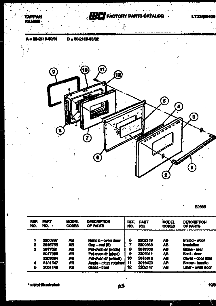DOOR PARTS Diagram and Parts List for 30-2119-00-01  Tappan Range