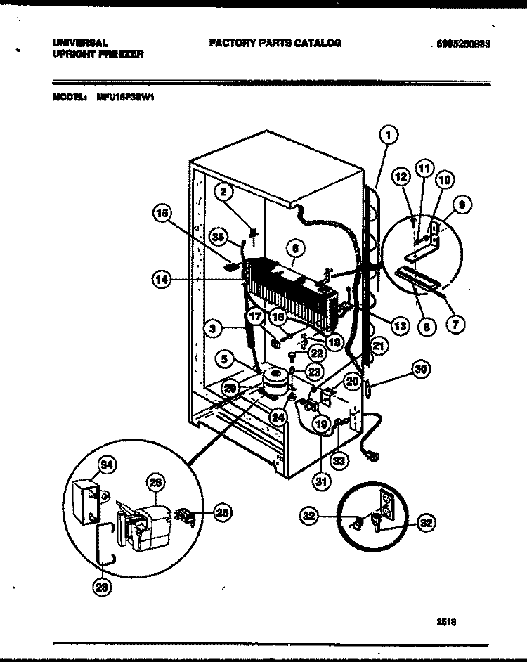 SYSTEM AND AUTOMATIC DEFROST PARTS Diagram and Parts List for MFU16F3BW1  Frigidaire Freezer