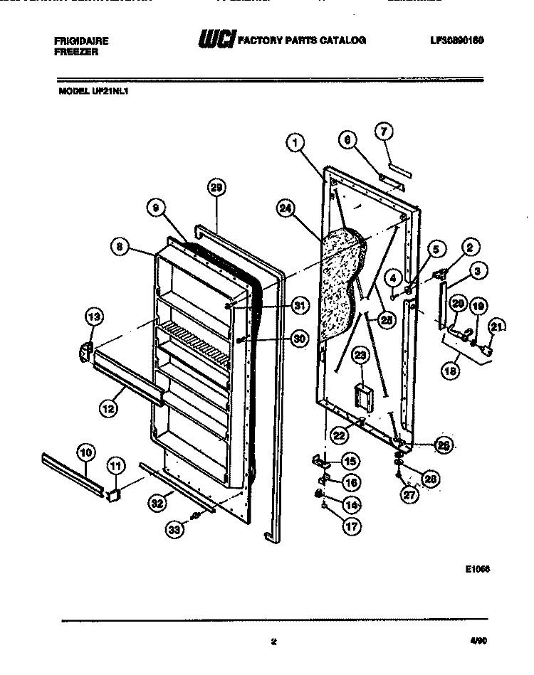 DOOR PARTS Diagram and Parts List for UF21NL1  Frigidaire Freezer