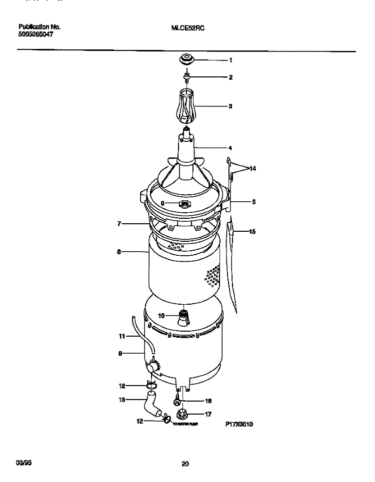 WASHER - TUBS, MOTOR Diagram and Parts List for MLCE52RCS1  Frigidaire Washer