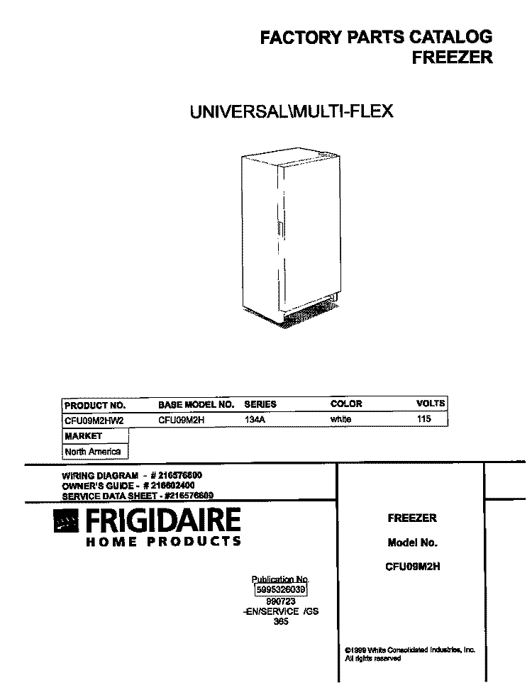 COVER Diagram and Parts List for CFU09M2HW2  Frigidaire Freezer