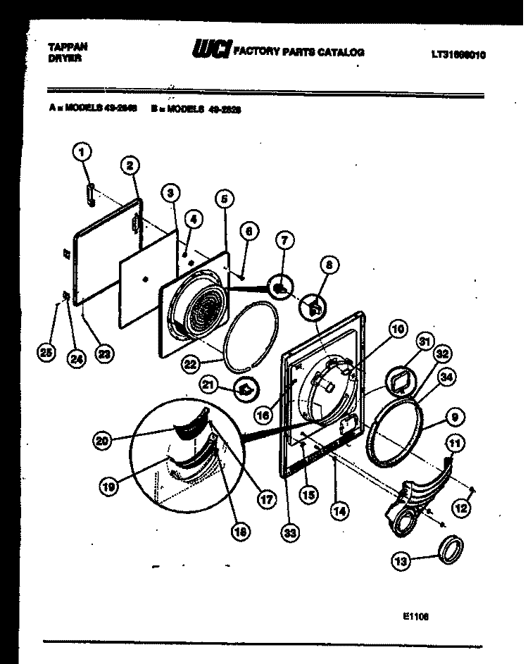 DOOR PARTS Diagram and Parts List for 49-2828-00-01  Tappan Dryer