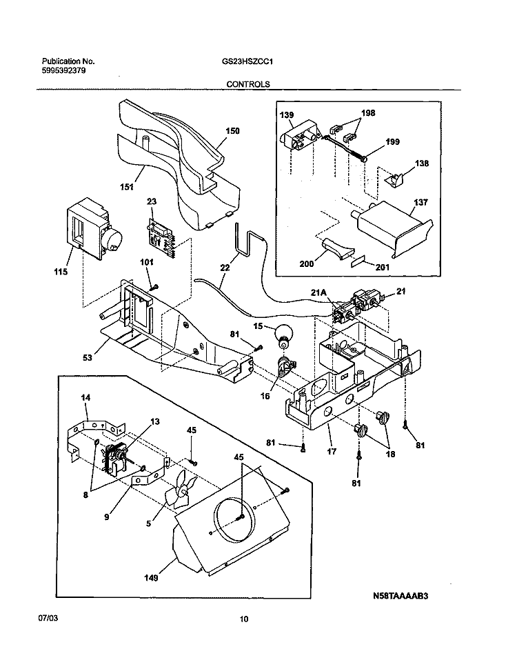CONTROLS Diagram and Parts List for GS23HSZCC1  Frigidaire Refrigerator
