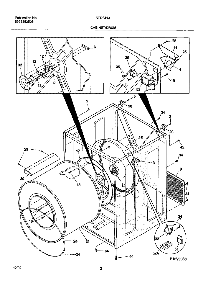 CABINET / DRUM Diagram and Parts List for SER341AQ2  Westinghouse Dryer