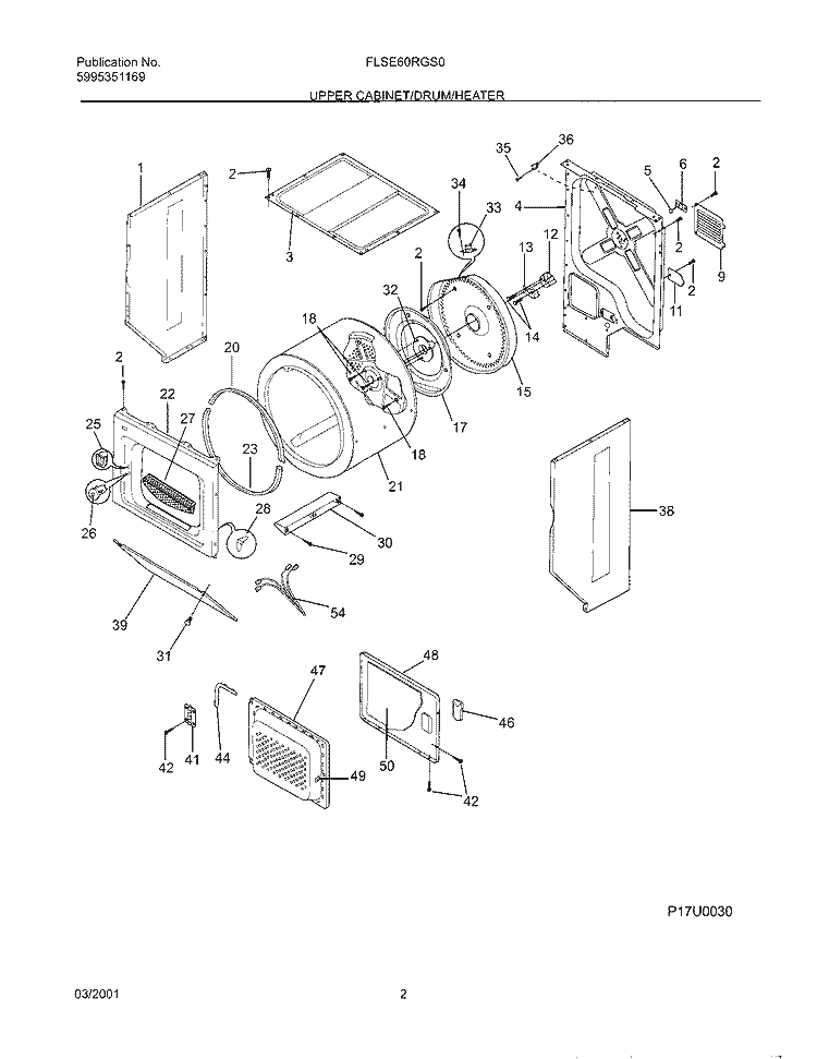 DRY CAB, DRM, HTR Diagram and Parts List for FLSE60RGS0  Frigidaire Washer Dryer Combo