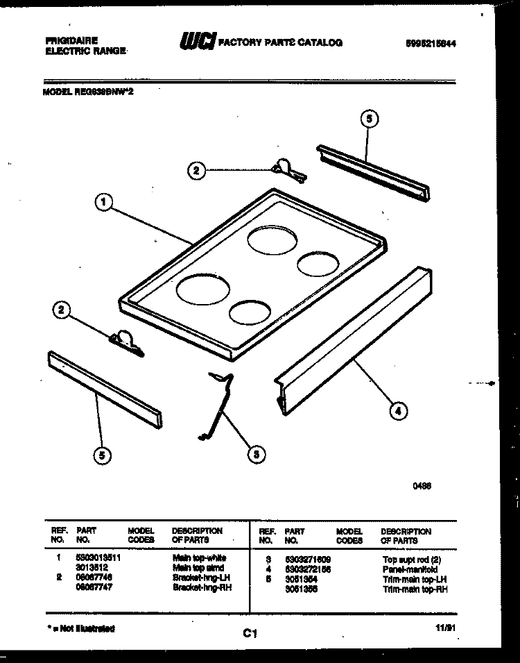 COOKTOP PARTS Diagram and Parts List for REG638BNL2  Frigidaire Range