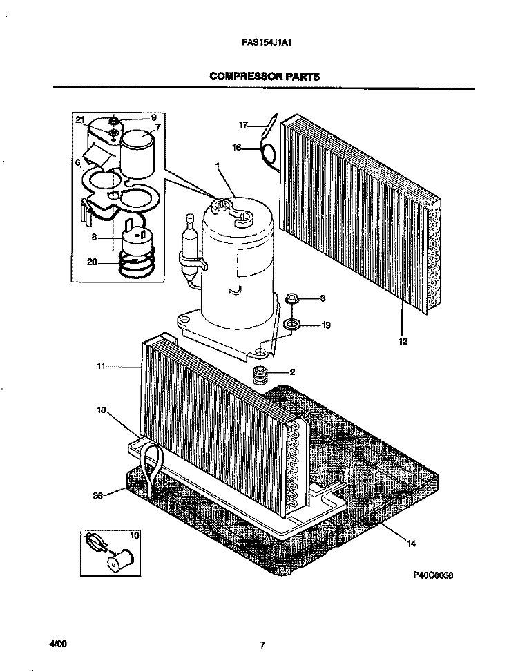 COMPRESSOR PARTS Diagram and Parts List for FAS154J1A1  Frigidaire Air Conditioner