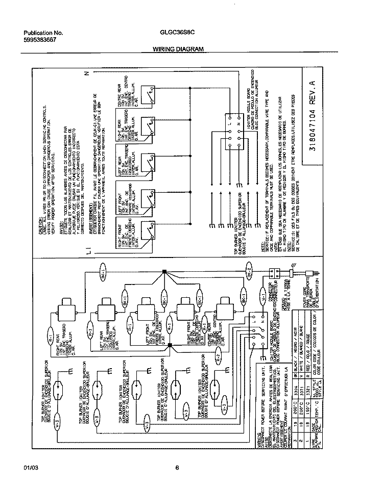 WIRING DIAGRAM Diagram and Parts List for GLGC36S8CQA  Frigidaire Cooktop