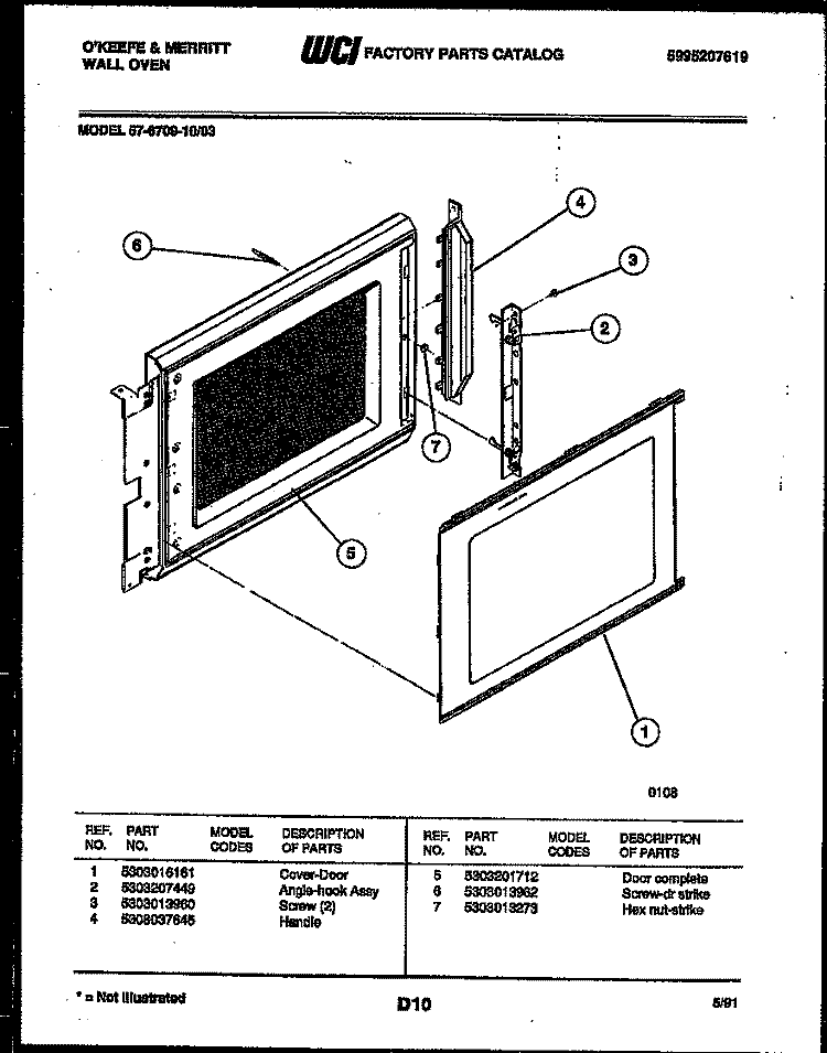 UPPER OVEN DOOR PARTS Diagram and Parts List for 57-6709-00-03  Tappan Microwave Oven Combo