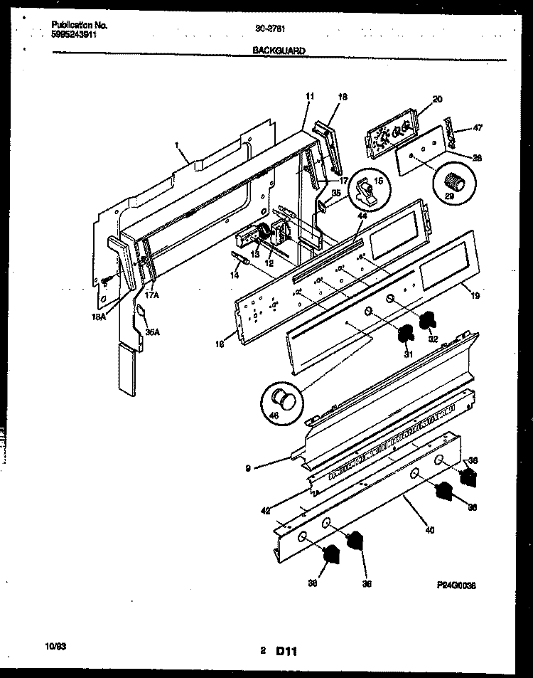 BACKGUARD Diagram and Parts List for 30-2761-00-05  Tappan Range