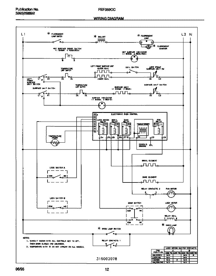 WIRING DIAGRAM Diagram and Parts List for FEF388CCTC  Frigidaire Range