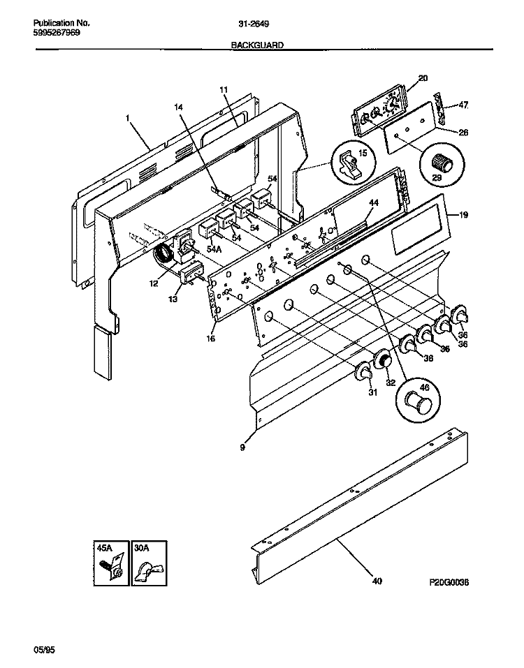 BACKGUARD Diagram and Parts List for 31-2649-23-09  Tappan Range