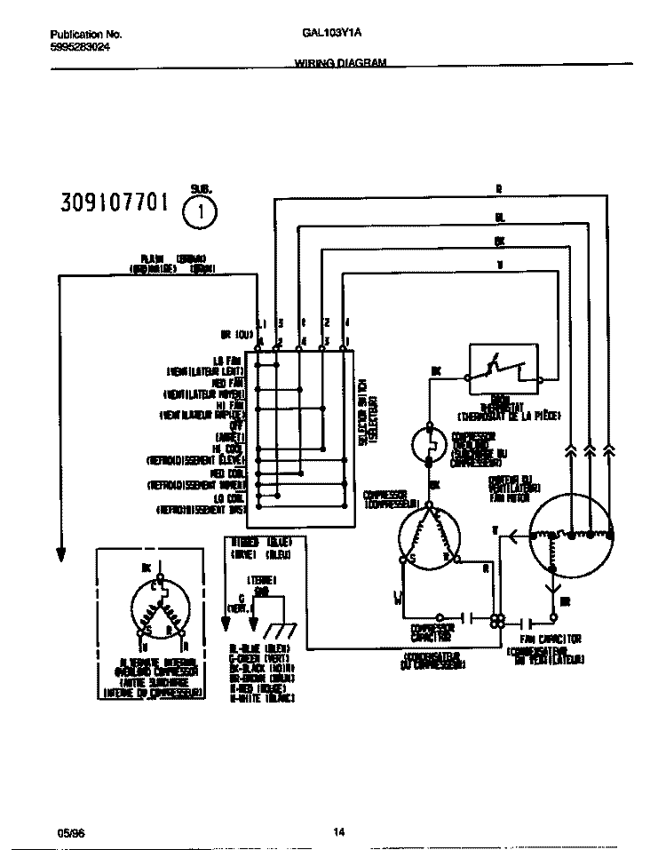 WIRING DIAGRAM Diagram and Parts List for GAL103Y1A1  Gibson Air Conditioner