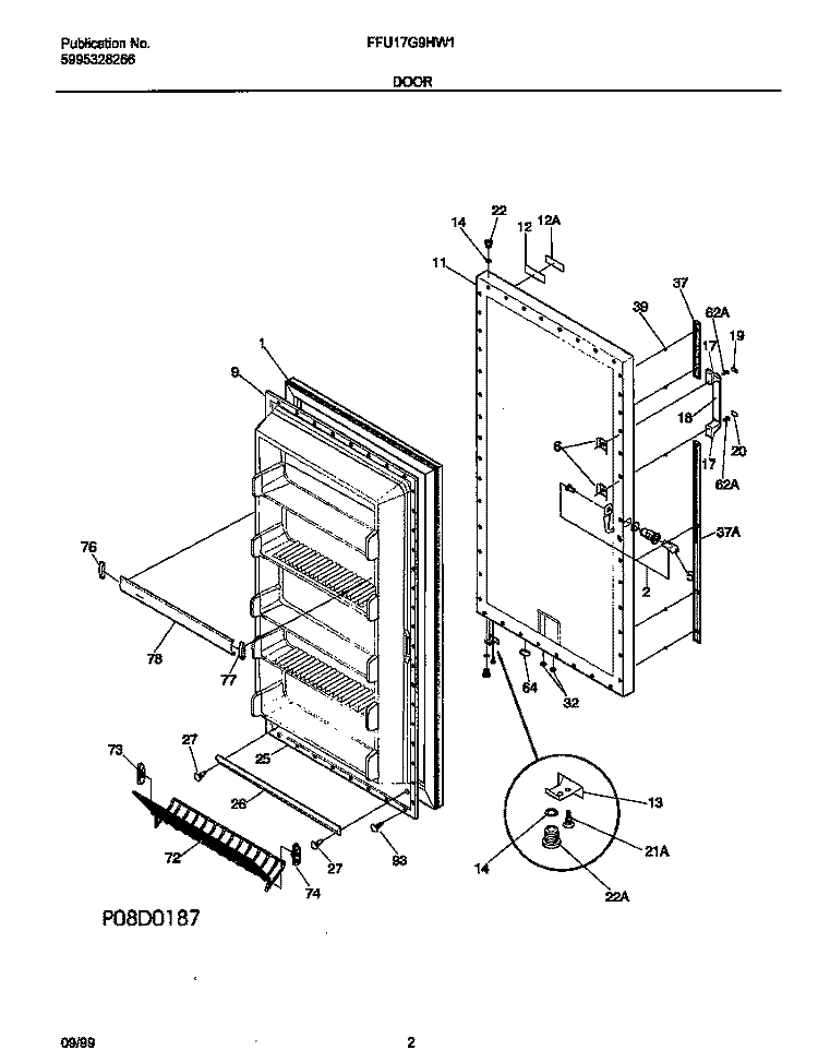 DOOR Diagram and Parts List for FFU17G9HW1  Frigidaire Freezer