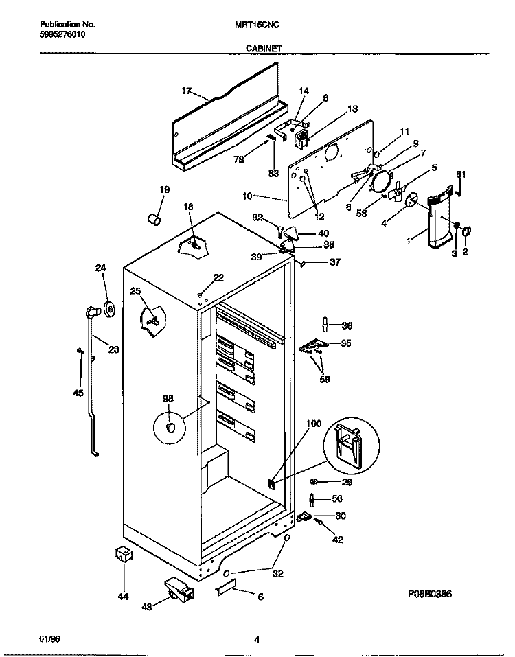 CABINET Diagram and Parts List for MRT15CNCD1  Frigidaire Refrigerator
