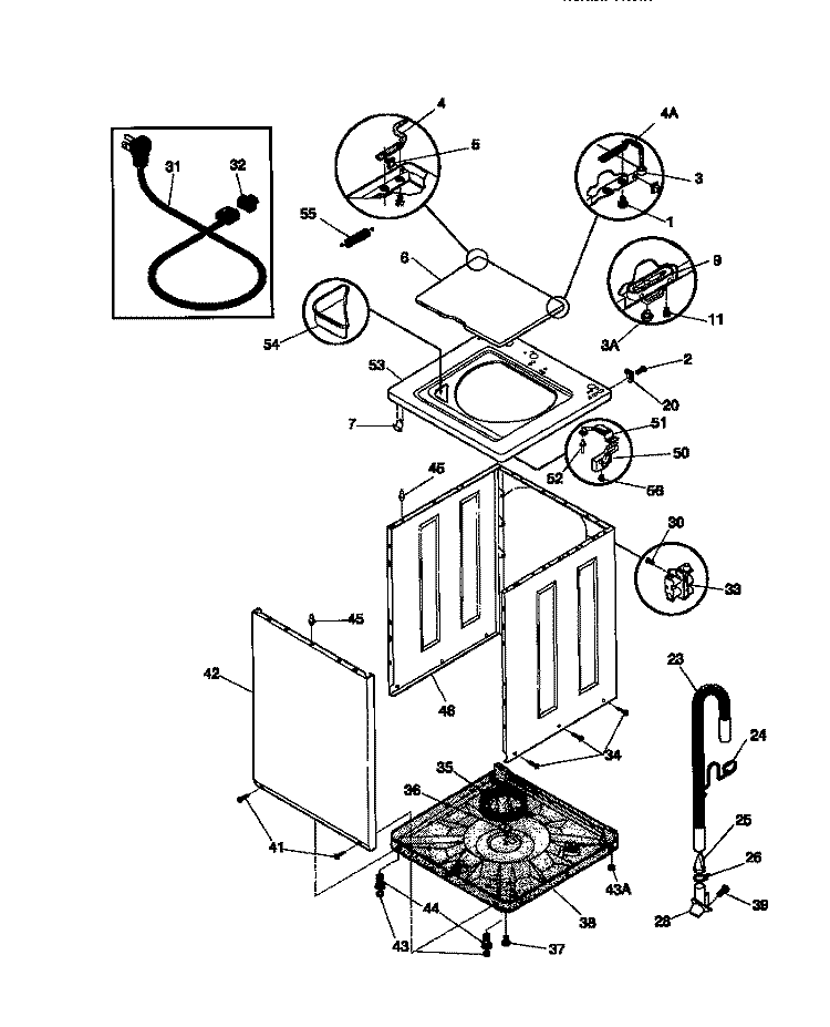 CABINET / TOP Diagram and Parts List for WWX233RBS2  Frigidaire Washer