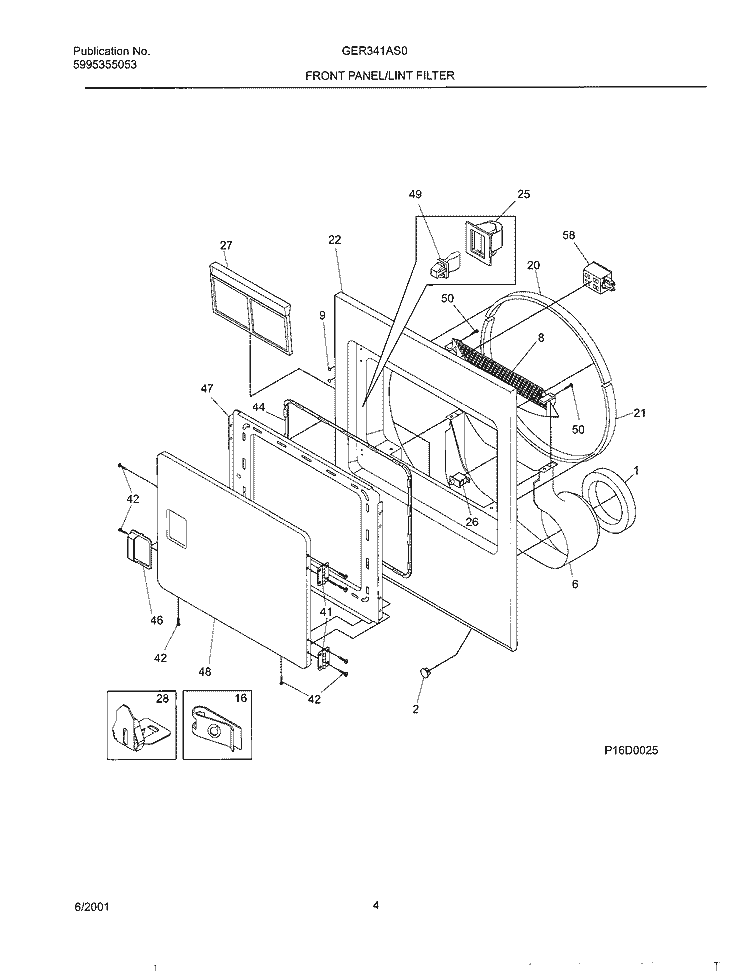FRNT PNL, DOOR Diagram and Parts List for GER341AS0  Gibson Dryer