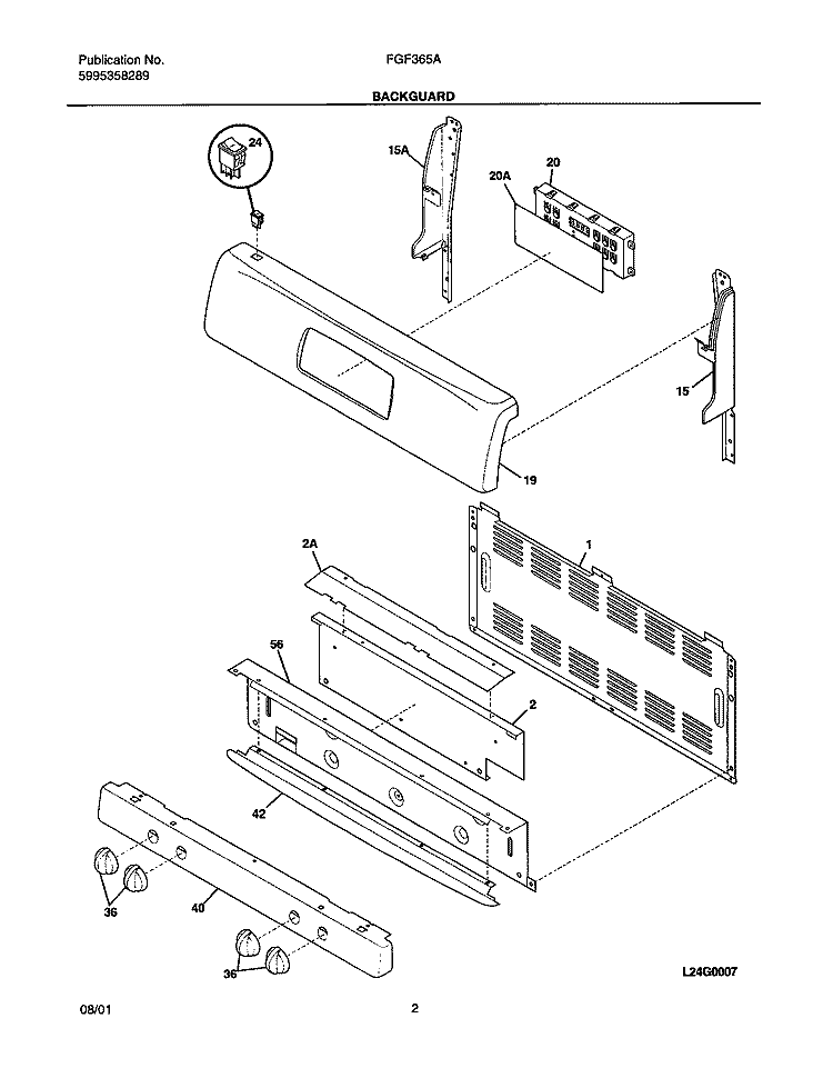 BACKGUARD Diagram and Parts List for FGF365AQA  Frigidaire Range