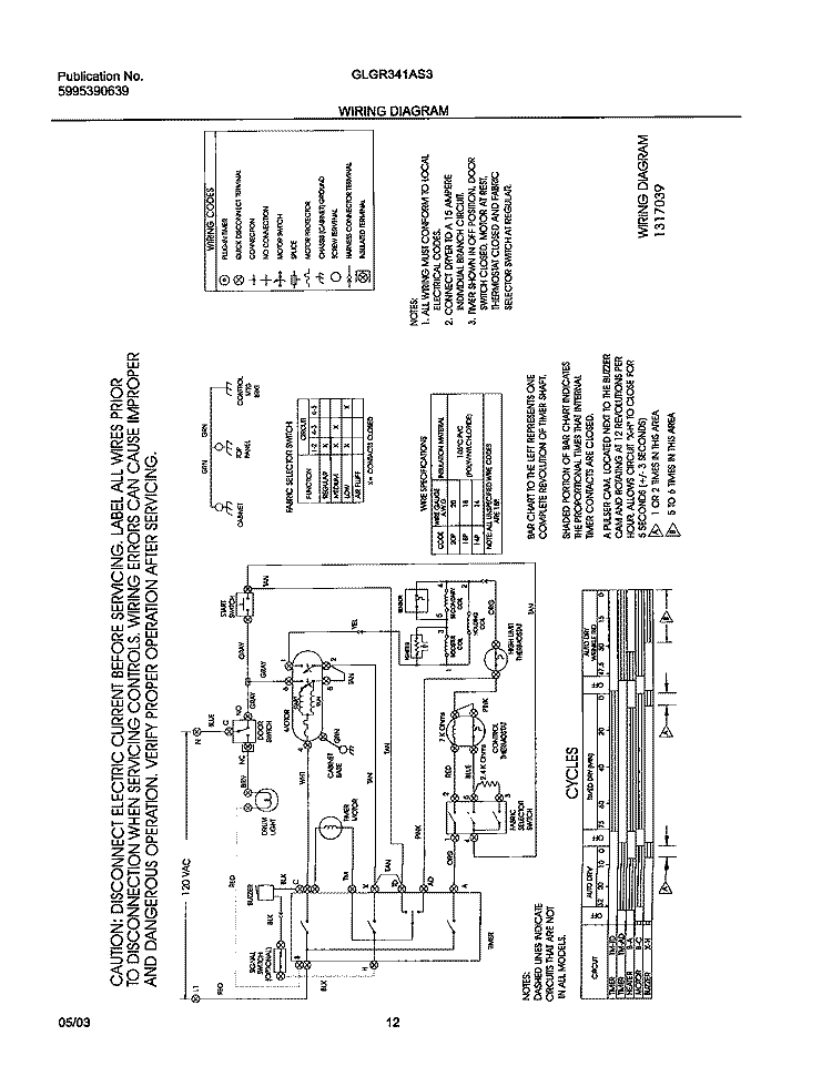 WIRING DIAGRAM Diagram and Parts List for GLGR341AS3  Frigidaire Dryer