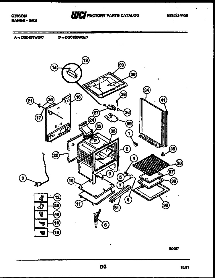 BODY PARTS Diagram and Parts List for CGC4S8WXD  Gibson Range