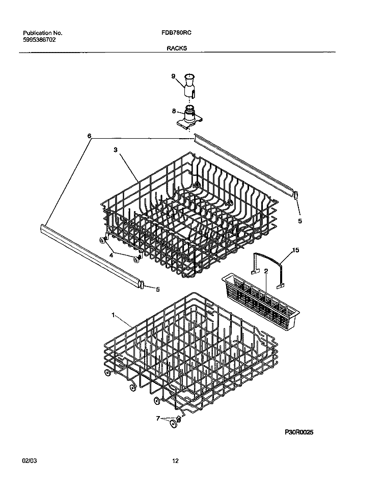 RACKS Diagram and Parts List for FDB780RCQ0  Frigidaire Dishwasher
