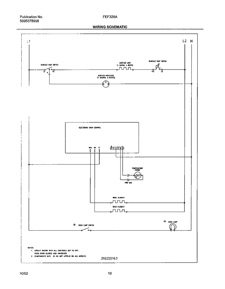 WIRING SCHEMATIC Diagram and Parts List for FEF326AQD  Frigidaire Range