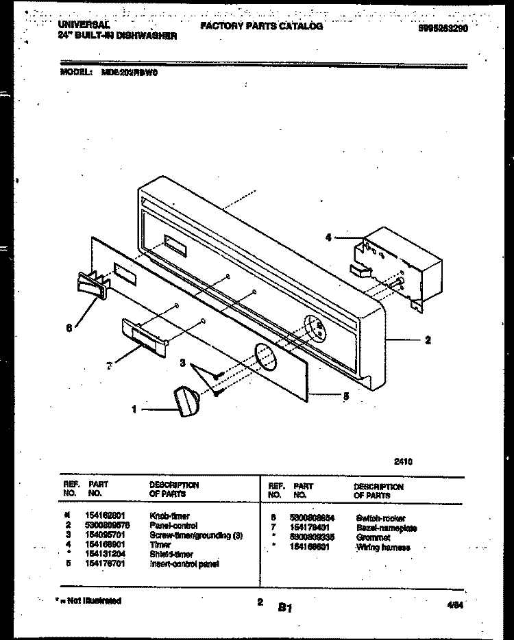 CONSOLE AND CONTROL PARTS Diagram and Parts List for MDB202RBD0  Kelvinator Dishwasher
