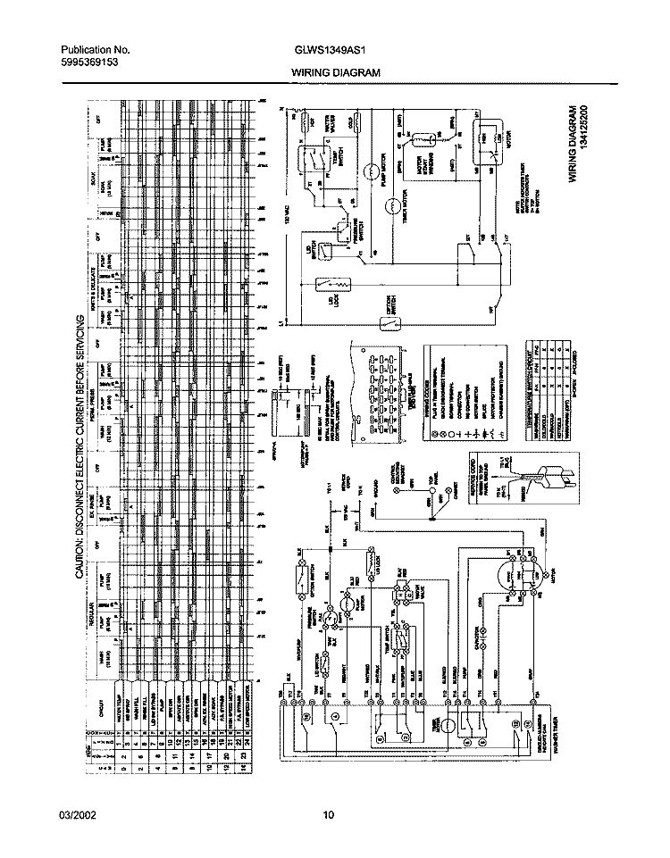 134125200 WIRING DIAGRAM Diagram and Parts List for GLWS1349AS1  Frigidaire Washer